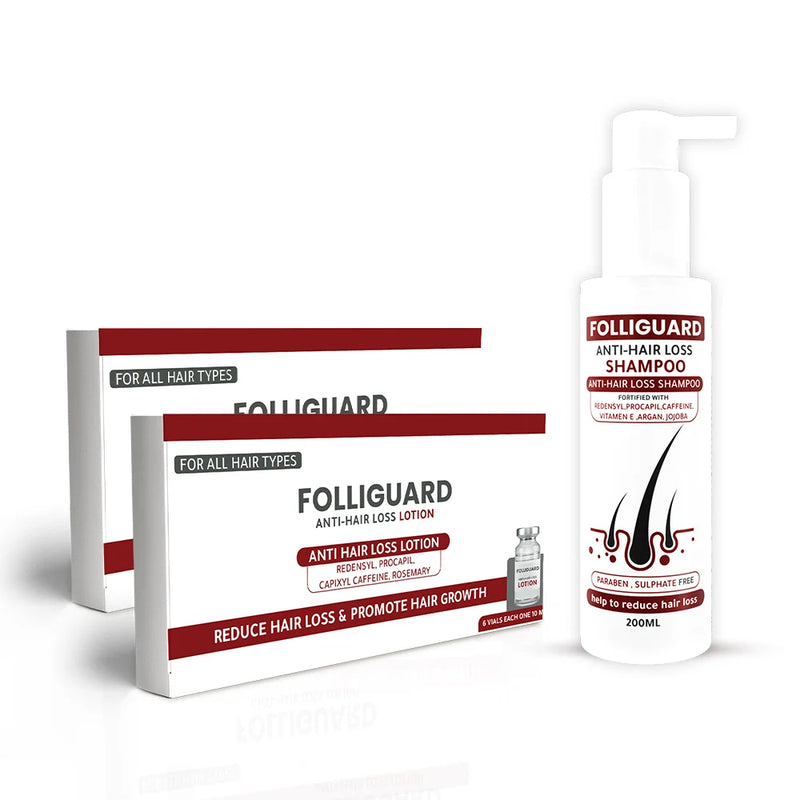 Two Packs Folliguard Vials + One Pack Shampoo