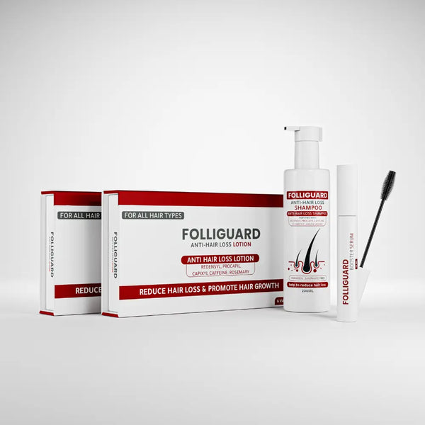 Two Packs Folliguard Vials + One Pack Shampoo + One Pack Mascara